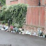 Ozzy Osbourne's family gather to lay him to rest in the grounds of his mansion in front of huge tongue-in-cheek sign with stars including Elton John among mourners