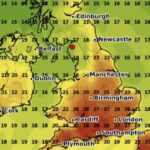 Mapa Hot Ches Lips mostra a Inglaterra assada em 30 ° C em dias